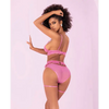 Floral Lace Bra Ruffle Garter Belt & Panty Sunset Pink L/XL - Lingerie - Packaged