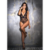 Floral Lace Deep V Bodysuit Black MD - Lingerie - Packaged
