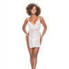 Floral Lace & Dotted Mesh Babydoll w/Side Slits & Thong White M/L - Lingerie - Packaged