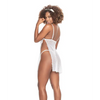 Floral Lace & Dotted Mesh Babydoll w/Side Slits & Thong White S/M - Lingerie - Packaged