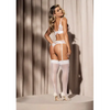 Floral Lace & Mesh Top Garter Belt & Peek A Boo Panty White MD - Lingerie - Packaged