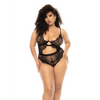 Floral Lace & Mesh Underwire Teddy w/Keyhole Details Black 3X/4X - Lingerie - Plus/Queen - Packaged