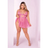 Floral Lace Peek a Boo Babydoll & G-String Sunset Pink 3X/4X - Lingerie - Plus/Queen - Packaged