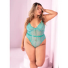 Floral Lace Peek a Boo Open Back Teddy Aqua 1X/2X - Lingerie - Plus/Queen - Packaged