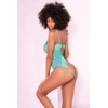 Floral Lace Peek A Boo Open Back Teddy Aqua L/XL - Lingerie - Packaged