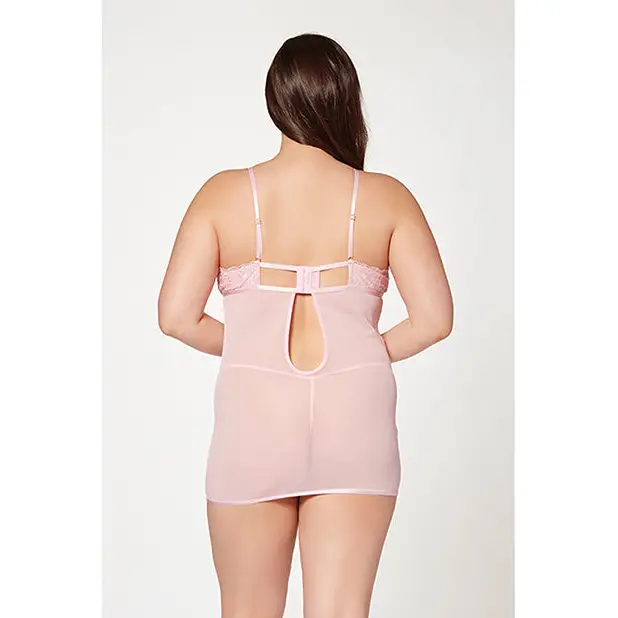 Floral Mesh Chemise & G-String Pink 3X/4X - Lingerie - Plus/Queen - Hanging