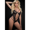 Floral Sheer Plunge Teddy Blackout O/S - Lingerie - Packaged