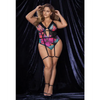 Flower Print Mesh Underwire Teddy w/Detachable Garter Straps Multi Color 3X/4X - Lingerie - Plus/Queen - Packaged