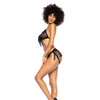 Fringe Halter Top & Open Back Bottom w/Front Zipper Black L/XL - Lingerie - Packaged