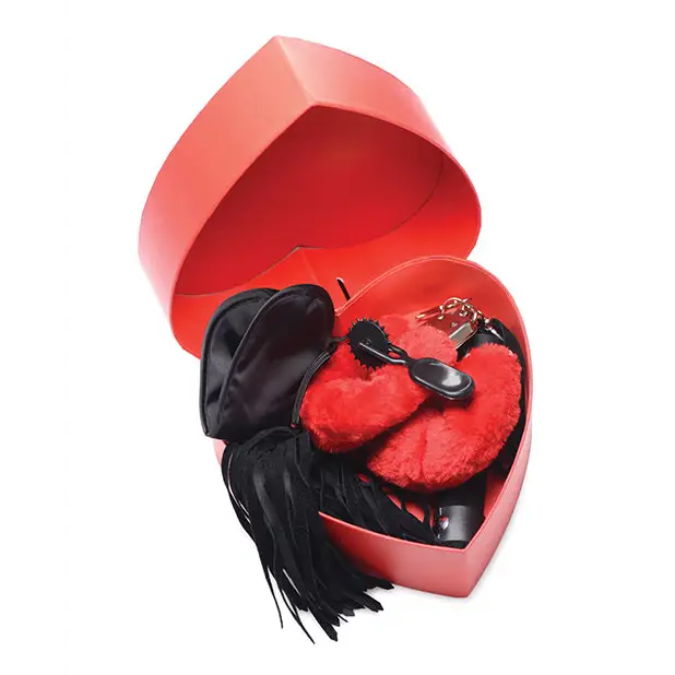 Frisky Passion Fetish Kit w/Heart Gift Box - Red - Bondage Blindfolds & Restraints