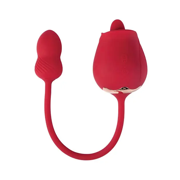 Fuchsia Rose Clit Licking Stimulator & Vibrating Egg - Red - Stimulators