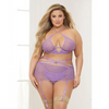 Galloon Lace Bra Garter Skirt & G-String Lavender QN - Lingerie - Plus/Queen - Packaged