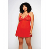 Galloon Lace & Fine Mesh Babydoll & G-String Red 3X - Lingerie - Plus/Queen - Hanging