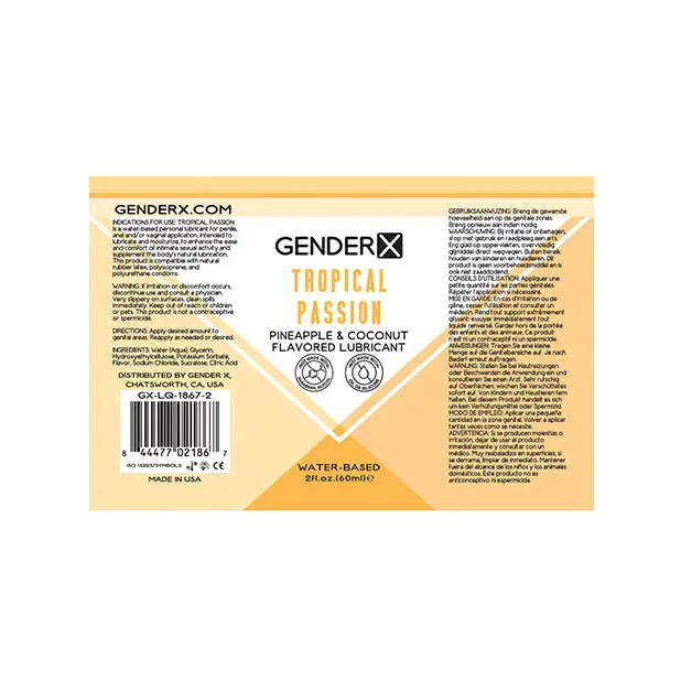 Gender X Flavored Lube - 2 oz Tropical Passion - Lubricants
