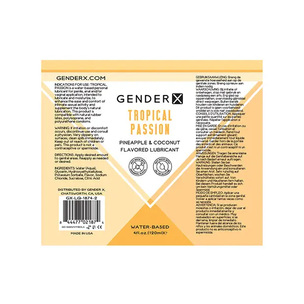 Gender X Flavored Lube - 4 oz Tropical Passion - Flavored