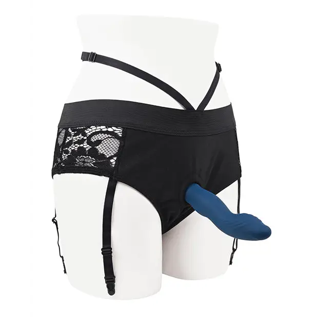Gender X Snuggle Up Dual Motor Strap On Vibe w/Harness - Blue - Strap Ons