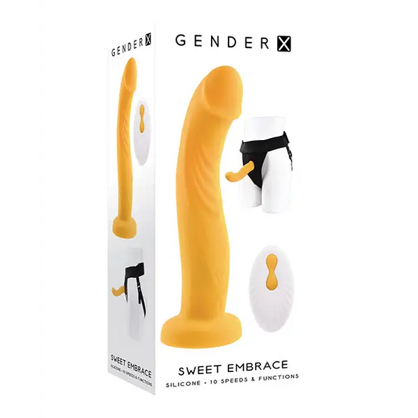 Gender X Sweet Embrace Dual Motor Strap On Vibe w/Harness - Yellow - Strap Ons