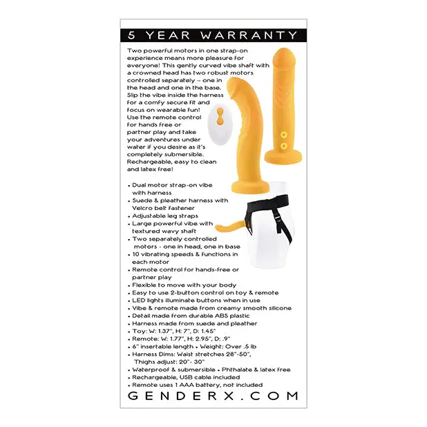Gender X Sweet Embrace Dual Motor Strap On Vibe w/Harness - Yellow - Strap Ons