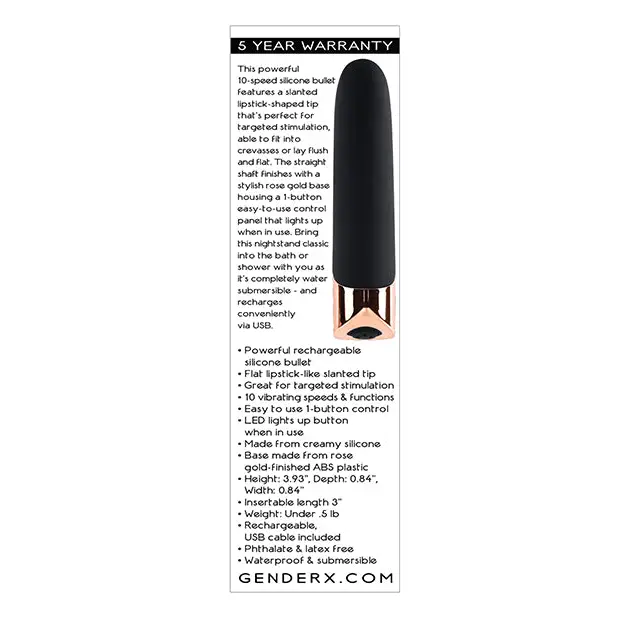 Gender X The Gold Standard Rechargeable Silicone Bullet - Black/Rose Gold - Stimulators