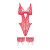 Genesis Lace Underwire Teddy w/Lace Garter Stays - Raspberry S/M - Lingerie - Hanging