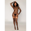 Geometric Fence Net Turtleneck Garter Dress w/Stockings - Black O/S - Lingerie - Packaged