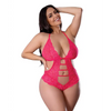Get It Girl Lace Halter Teddy w/Snap Crotch - Pink QN - Lingerie - Plus/Queen - Packaged
