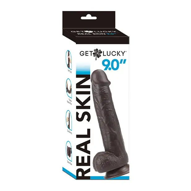 Get Lucky 9.0’’ Real Skin Series - Dark Brown - Dongs & Dildos