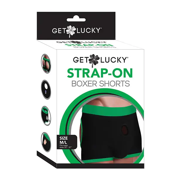Get Lucky Strap On Boxers - M-L Black/Green - Strap Ons