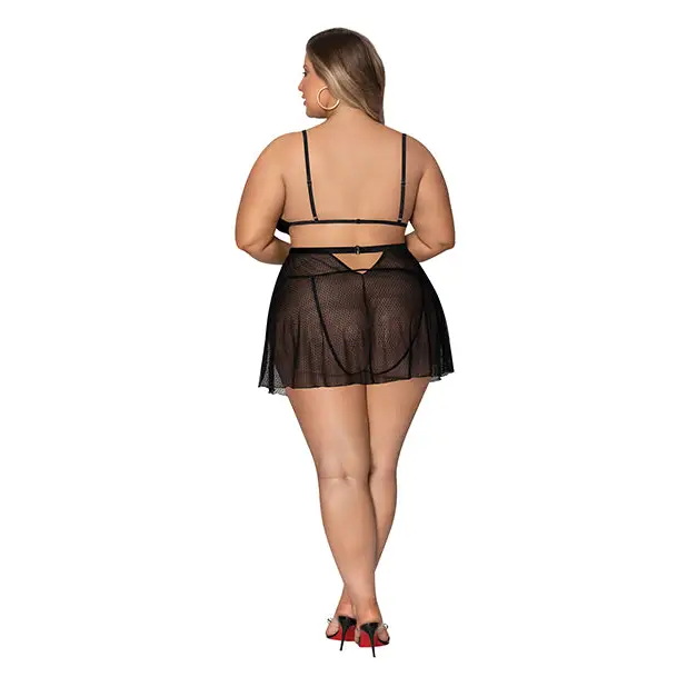 Girl Next Door Babydoll & Crotchless Panty Black 2X - Lingerie - Plus/Queen - Packaged