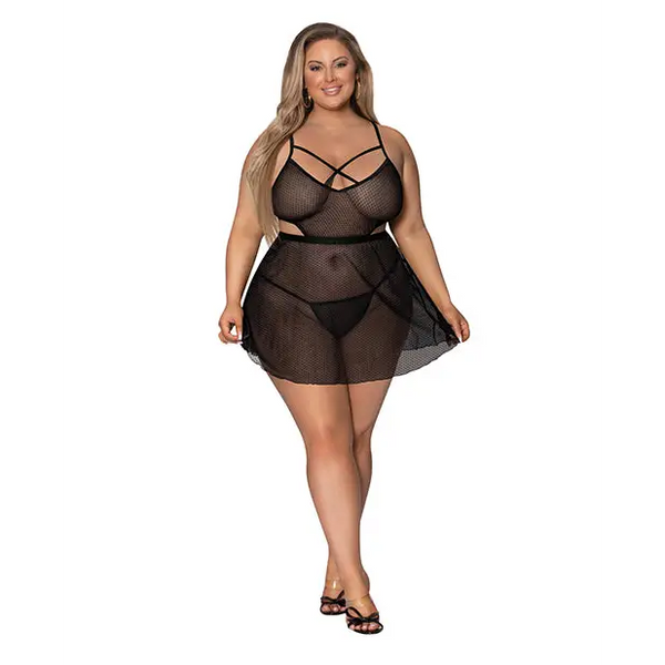 Girl Next Door Babydoll & Crotchless Panty Black 2X - Lingerie - Plus/Queen - Packaged