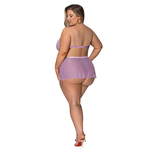 Girl Next Door Strappy Bralette w/Flirty Thong Skirt Lilac 2XL - Lingerie - Plus/Queen - Packaged