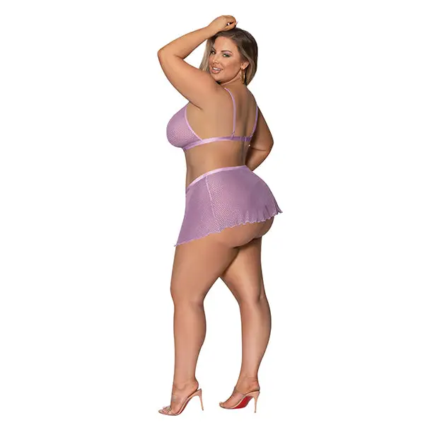Girl Next Door Strappy Bralette w/Flirty Thong Skirt Lilac 2XL - Lingerie - Plus/Queen - Packaged