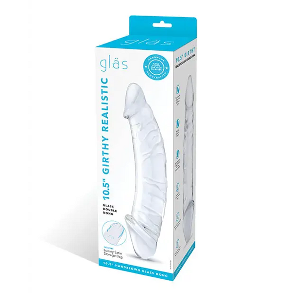 Glas 10.5’’ Realistic Girthy Glass Double Dong - Clear - Dongs & Dildos