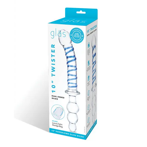 Glas 10’’ Twister Dual Ended Dildo - Blue - Dongs & Dildos