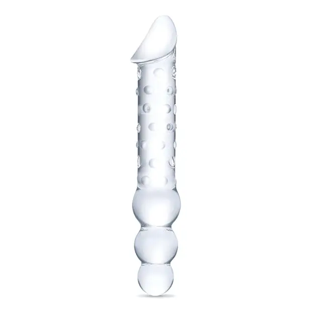 Glas 12’’ Double Ended Glass Dildo w/Anal Beads - Clear - Dongs & Dildos