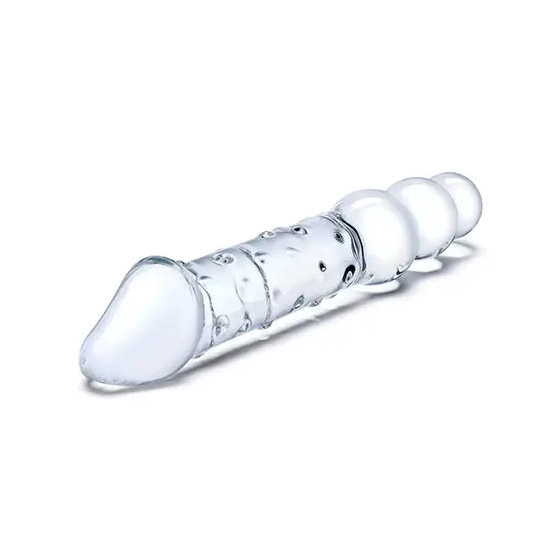 Glas 12’’ Double Ended Glass Dildo w/Anal Beads - Clear - Dongs & Dildos