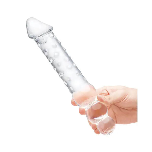 Glas 12’’ Double Ended Glass Dildo w/Anal Beads - Clear - Dongs & Dildos