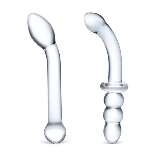 Glas 2 pc G-Spot Pleasure Glass Dildo Set - Clear - Dongs & Dildos