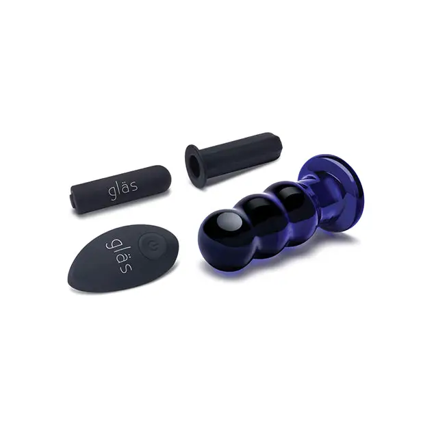 Glas 3.5’’ Rechargeable Vibrating Beaded Butt Plug - Blue - Anal Products