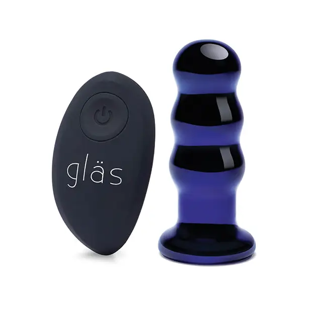 Glas 3.5’’ Rechargeable Vibrating Beaded Butt Plug - Blue - Anal Products