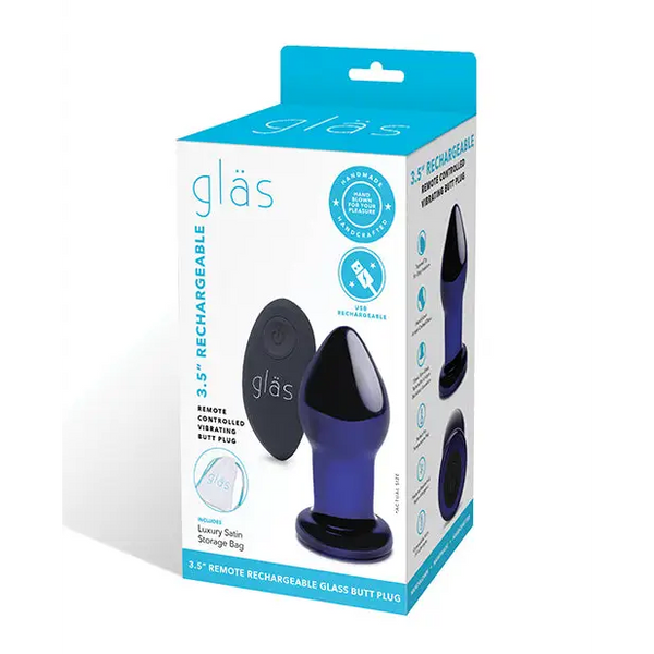Glas 3.5’’ Rechargeable Vibrating Butt Plug - Blue - Anal Products