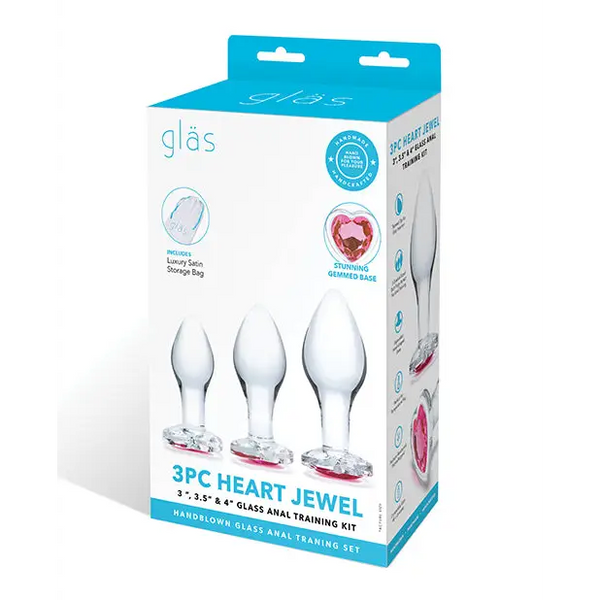 Glas 3 pc Heart Jewel Glass Anal Training Kit - Anal Products