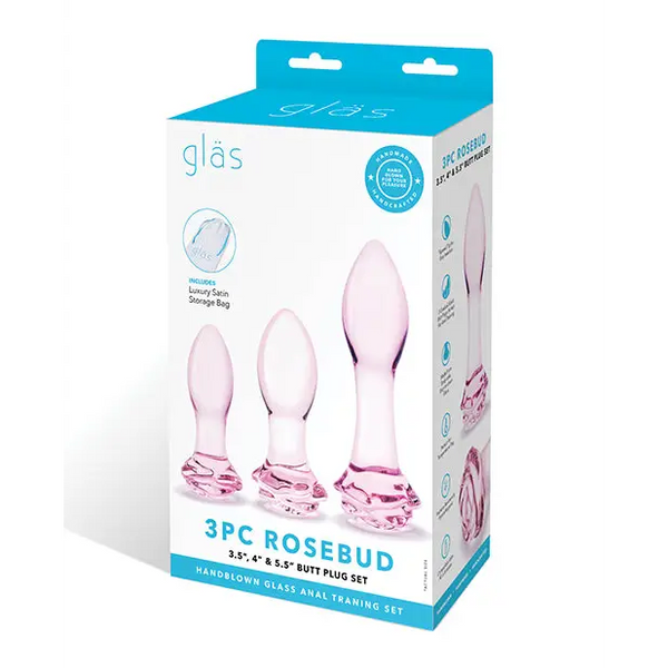 Glas 3 pc Rosebud Butt Plug Set - Pink - Anal Products