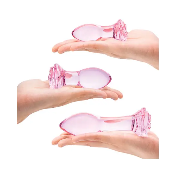 Glas 3 pc Rosebud Butt Plug Set - Pink - Anal Products