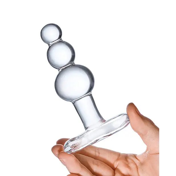 Glas 4’’ Beaded Glass Butt Plug w/Tapered Base - Clear - Anal Products