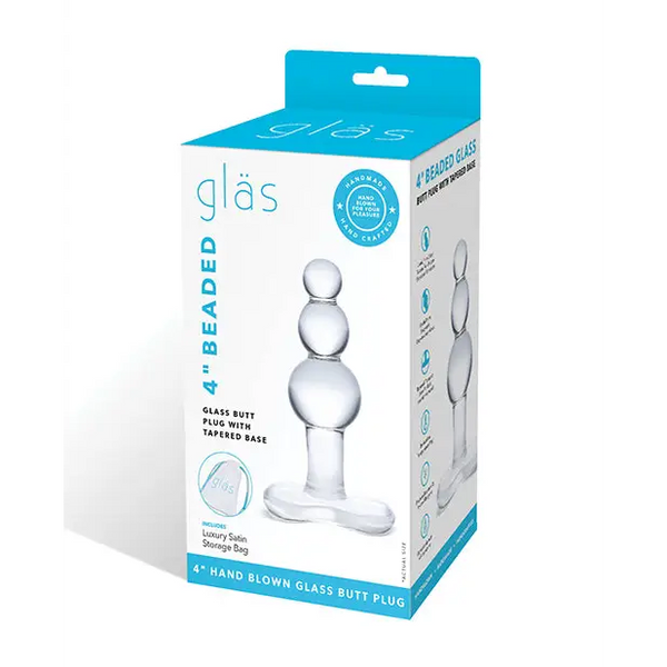 Glas 4’’ Beaded Glass Butt Plug w/Tapered Base - Clear - Anal Products