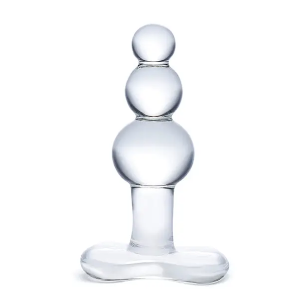 Glas 4’’ Beaded Glass Butt Plug w/Tapered Base - Clear - Anal Products