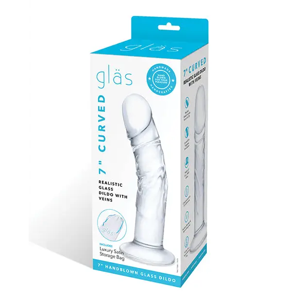 Glas 7’’ Realistic Curved Glass Dildo w/Veins - Clear - Dongs & Dildos