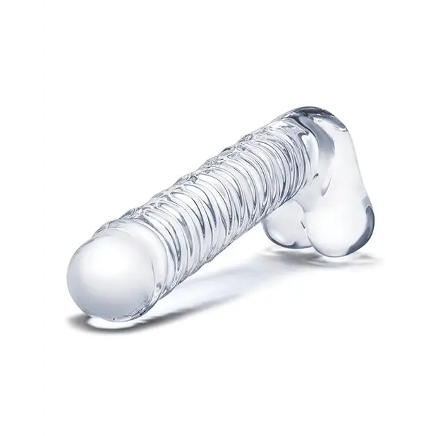 Glas 8’’ Realistic Ribbed Glass G-Spot Dildo w/Balls - Clear - Dongs & Dildos