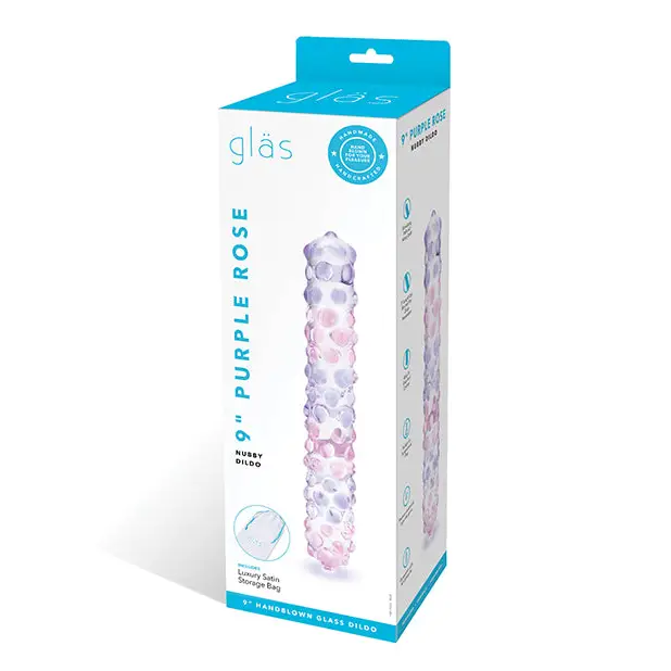 Glas 9’’ Purple Rose Nubby Glass Dildo - Purple/Pink - Dongs & Dildos